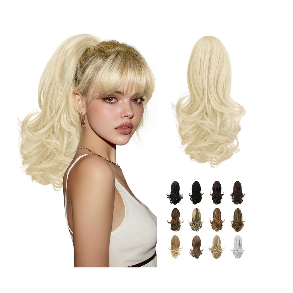 Sofeiyan 13" Ponytail Extension Long Curly Claw Clip Synthetic Platinum Blonde